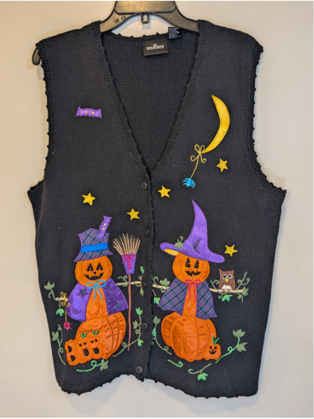 Vtg 90s In Resource Halloween Pumpkin Witch Sweater Vest Large Whimsygoth Spooky